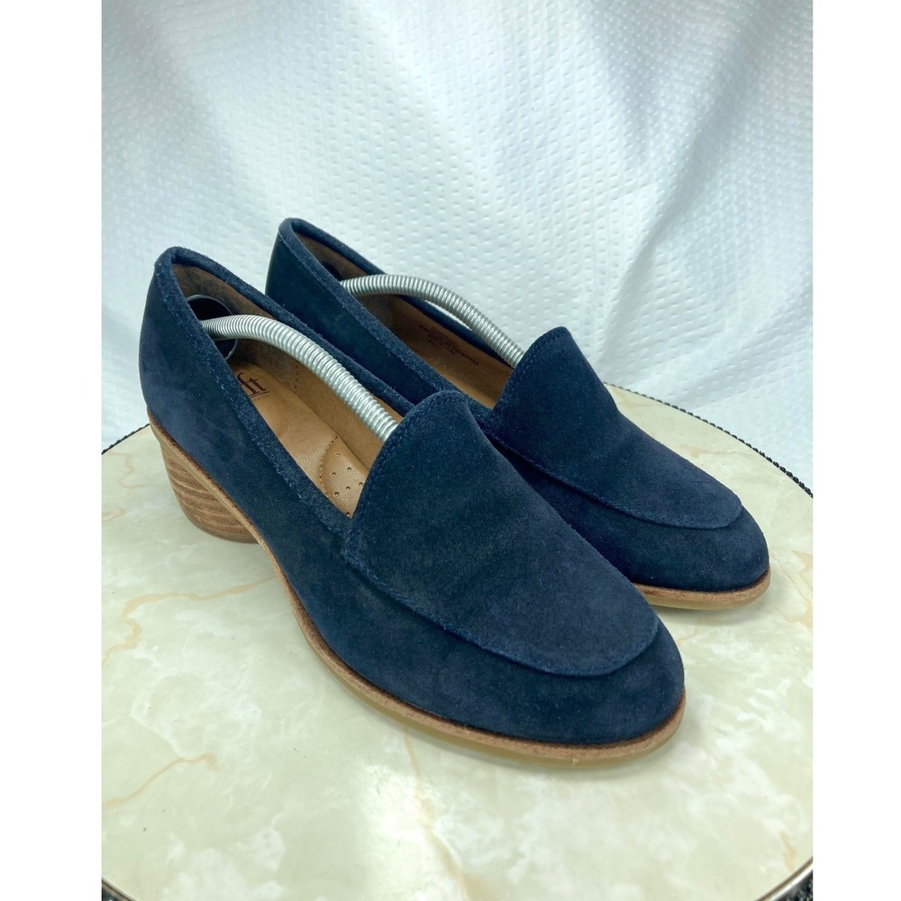 Sofft Navy Suede Low Block Heel Loafers